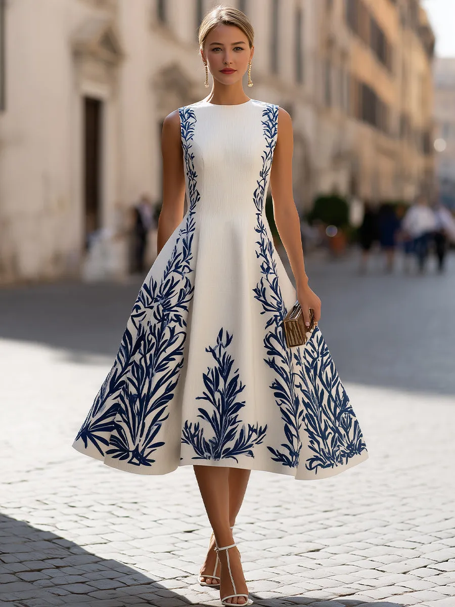 Sleeveless A-Line Midi Dress With Printed Accents sold by Mooyius product image thumbnail 2