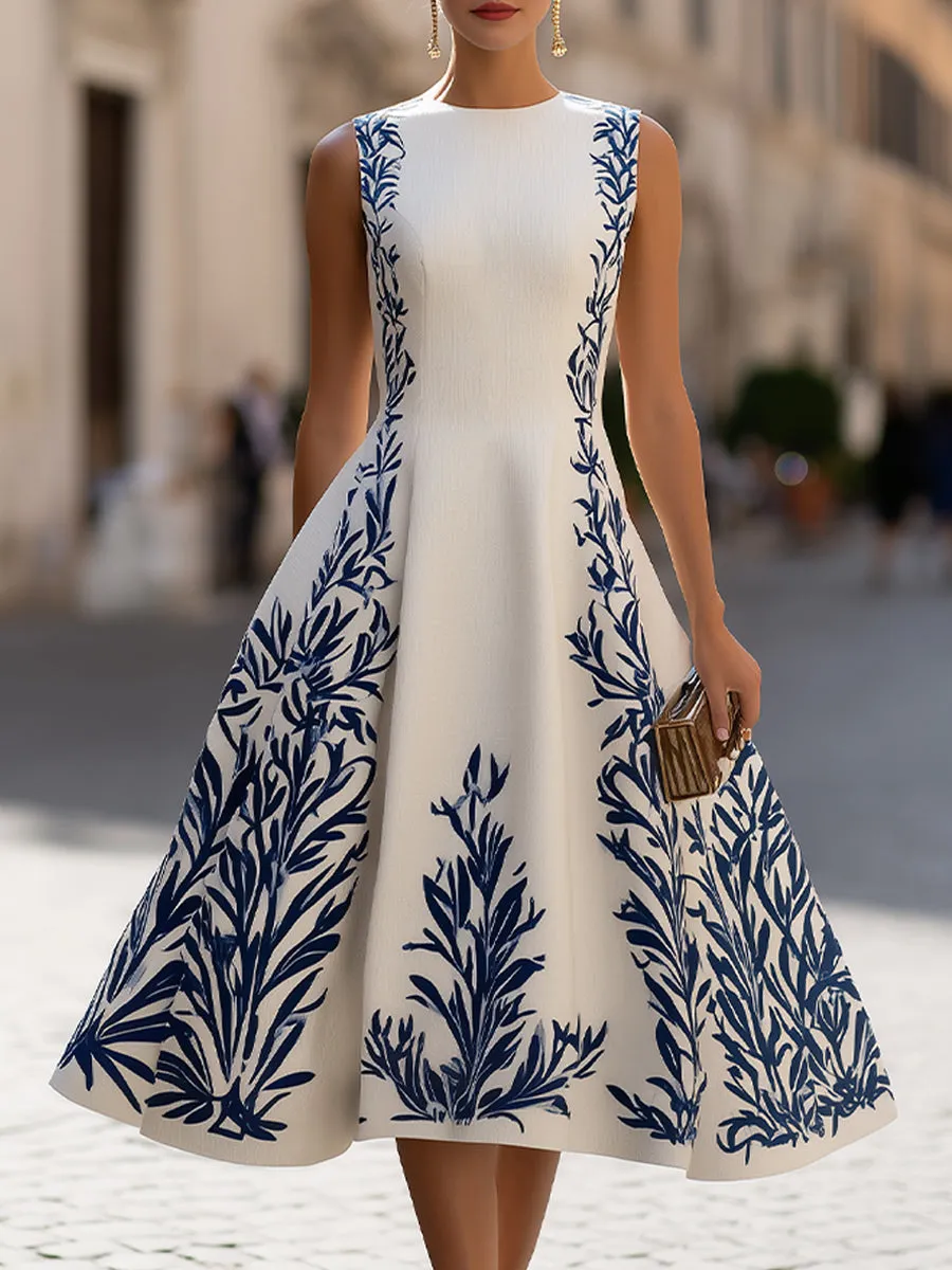 Sleeveless A-Line Midi Dress With Printed Accents sold by Mooyius