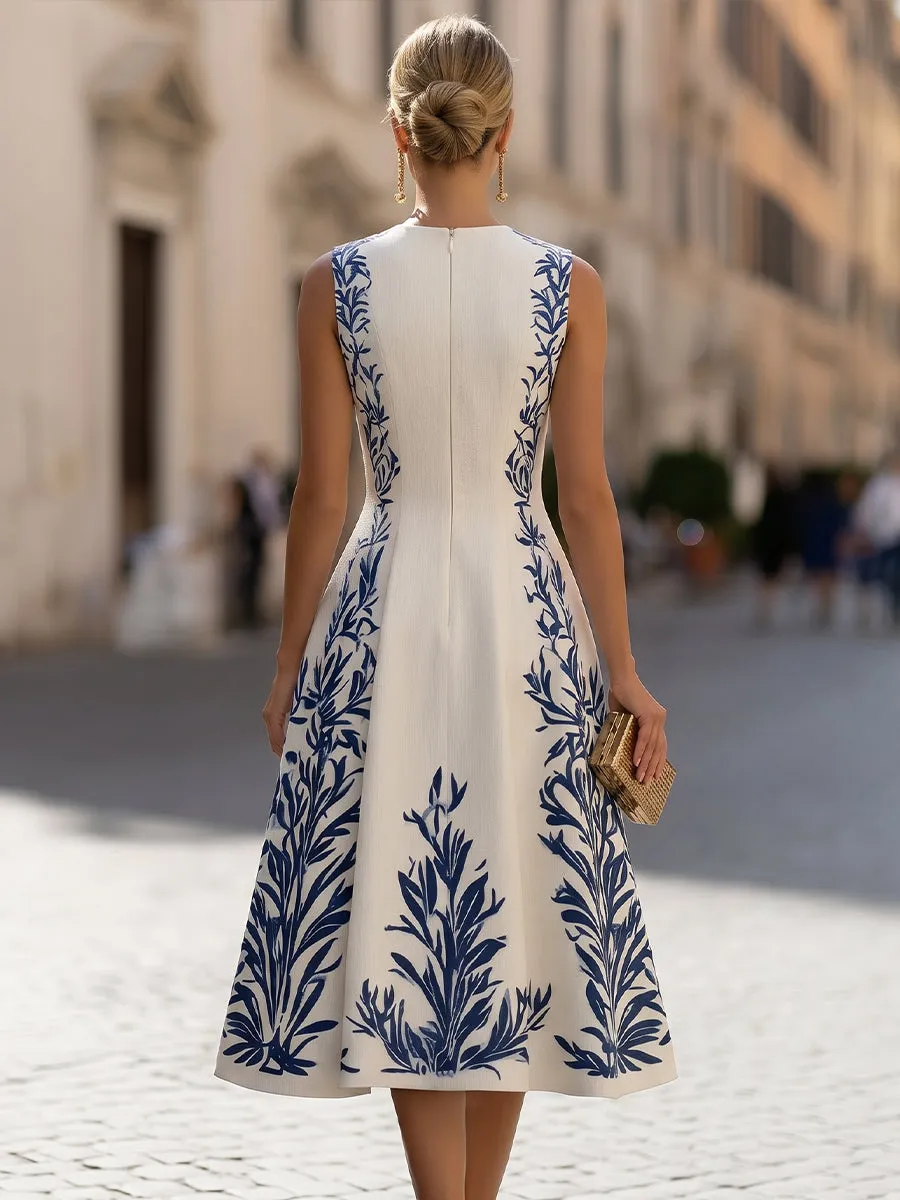 Sleeveless A-Line Midi Dress With Printed Accents sold by Mooyius product image thumbnail 5