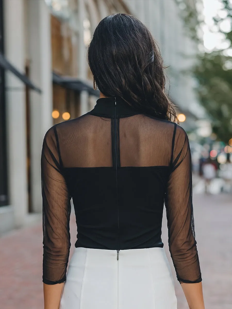 Sheer-Sleeve High-Neck Fitted Top sold by Mooyius product image thumbnail 5