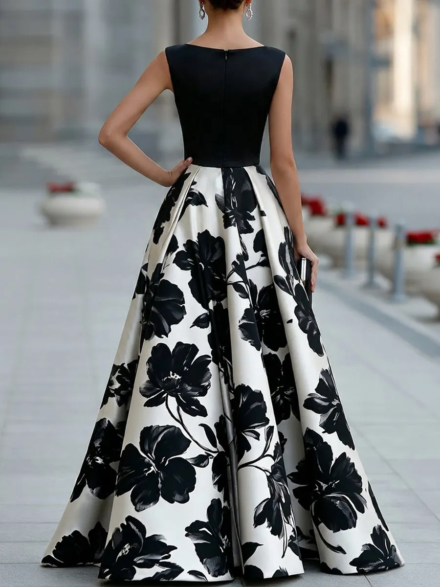 Sleeveless Boat Neck Floral Full Skirt Maxi Dress sold by Mooyius product image thumbnail 5