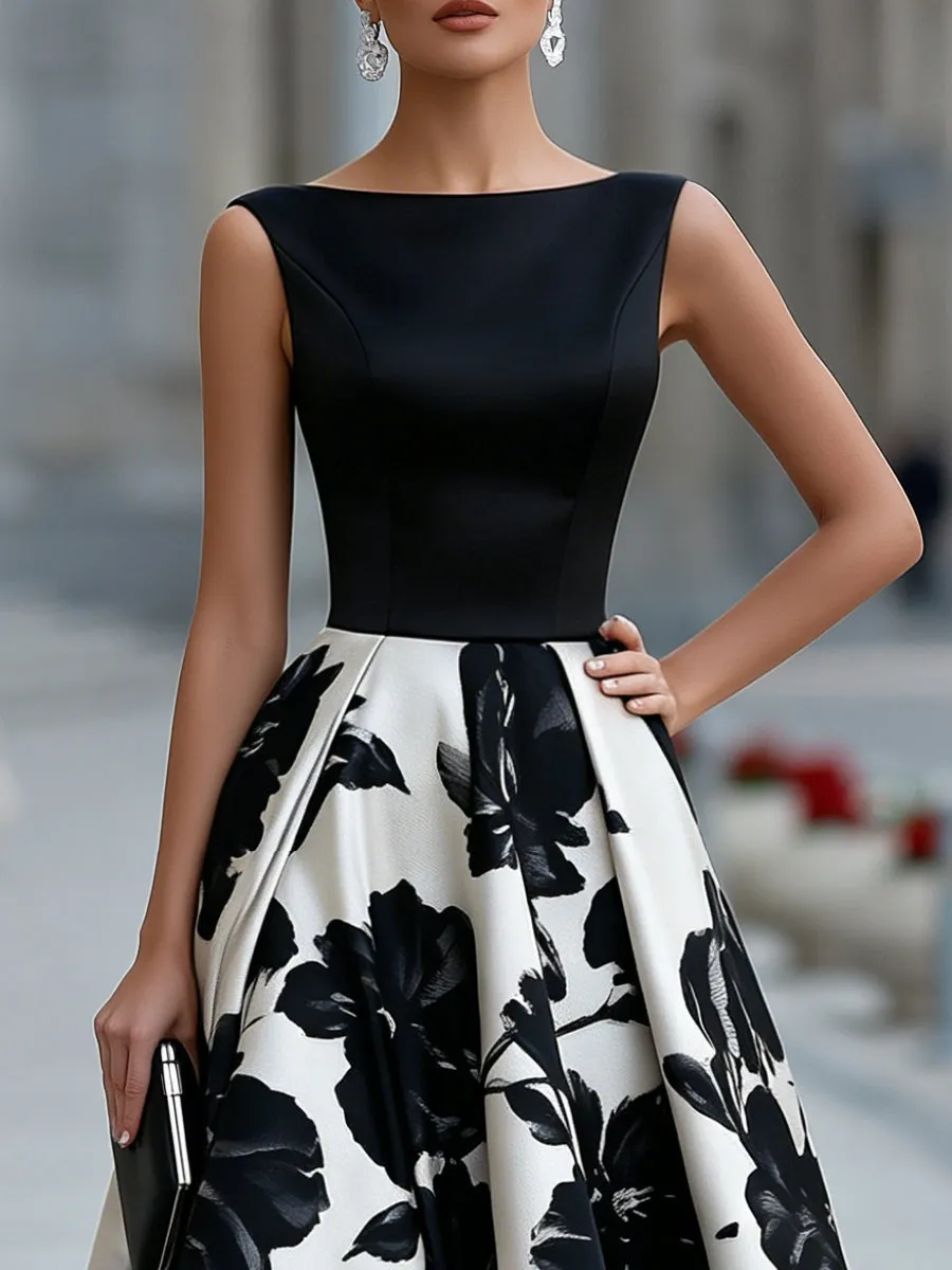 Sleeveless Boat Neck Floral Full Skirt Maxi Dress sold by Mooyius product image thumbnail 2