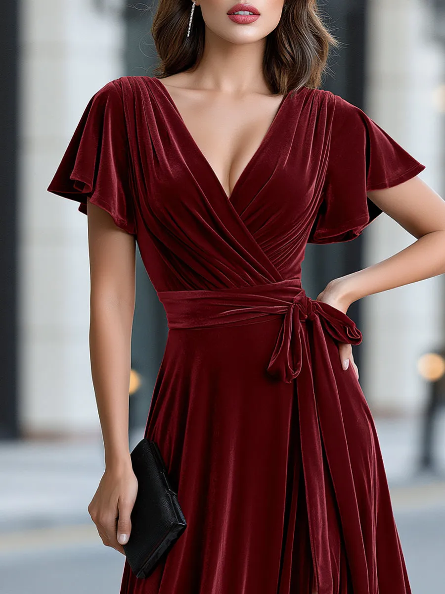 Flutter Sleeves Velvet Wrap Maxi Dress sold by Mooyius product image thumbnail 2