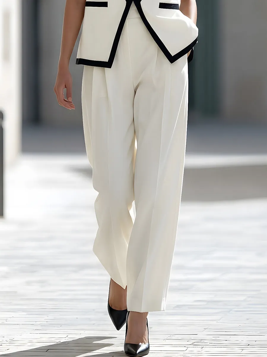 Contrast Trim Sleeveless Vest And Wide-Leg Pants Set sold by Mooyius product image thumbnail 3