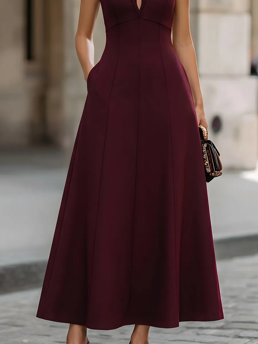 Sophisticated Sleeveless Burgundy Maxi Dress sold by Mooyius product image thumbnail 3