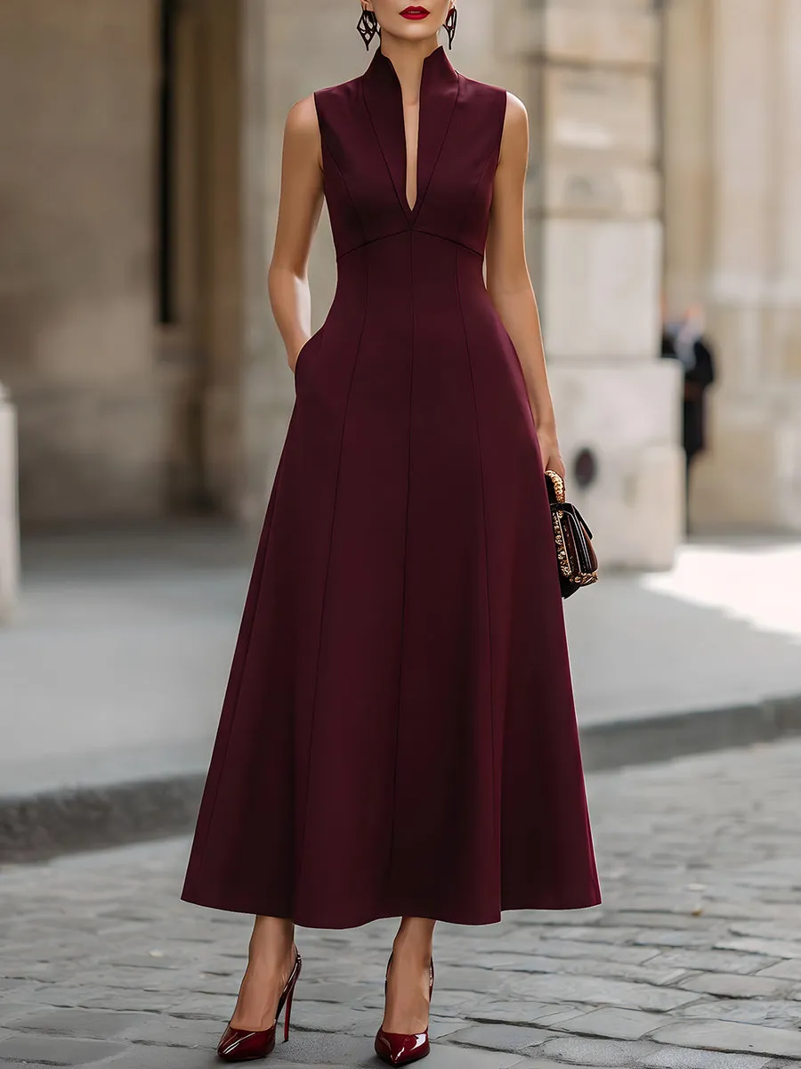 Sophisticated Sleeveless Burgundy Maxi Dress sold by Mooyius