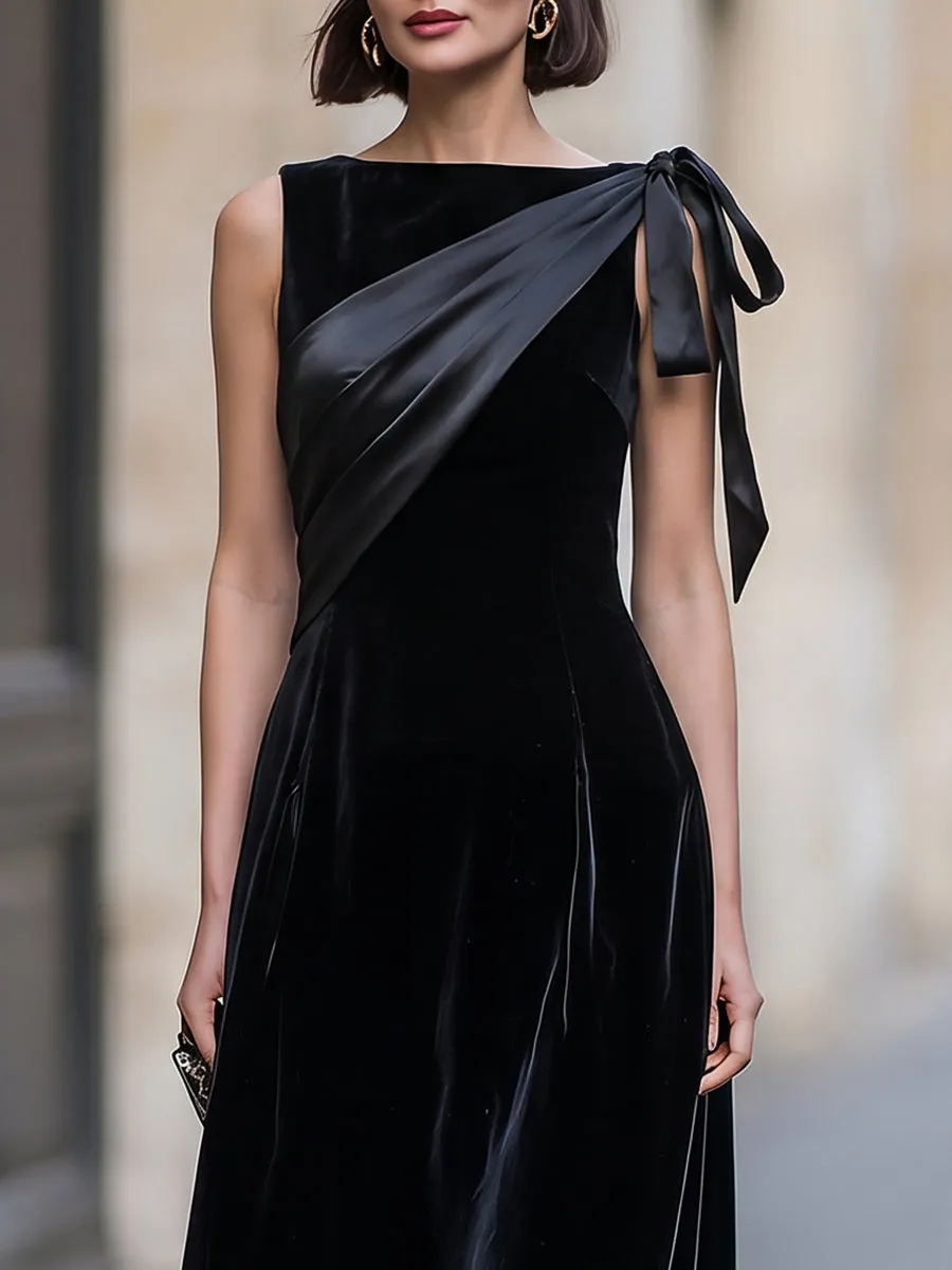Sophisticated Velvet Midi Dress With Satin Shoulder Bow sold by Mooyius product image thumbnail 2