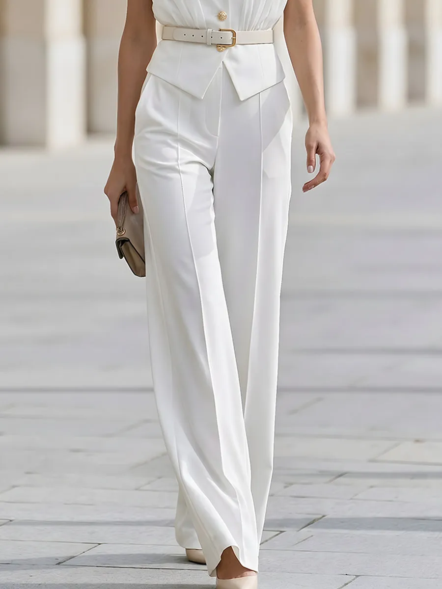 Sleeveless Pleated Shoulder Blazer & Wide-Leg Pants Set sold by Mooyius product image thumbnail 3