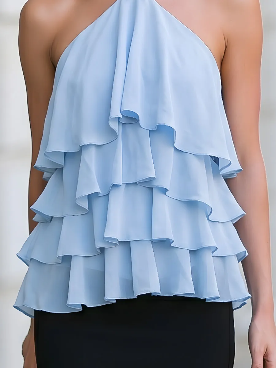 Halter-Neck Layered Ruffle Chiffon Top sold by Mooyius product image thumbnail 3