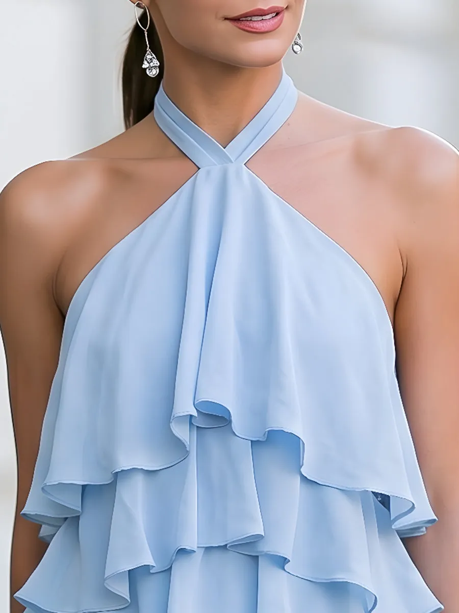 Halter-Neck Layered Ruffle Chiffon Top sold by Mooyius product image thumbnail 2