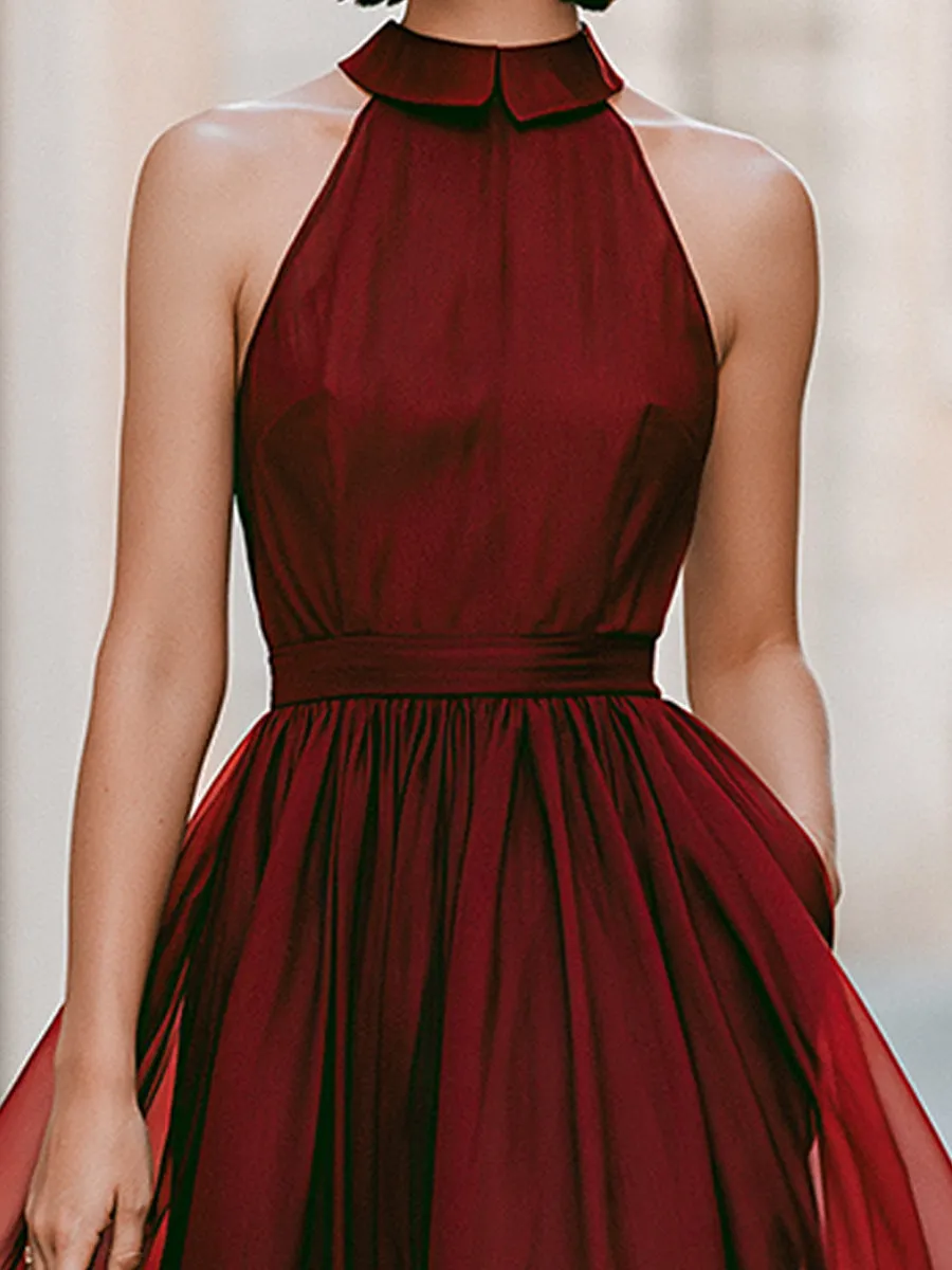 Elegant Sleeveless Halter Midi Dress With Flowing Skirt sold by Mooyius product image thumbnail 3