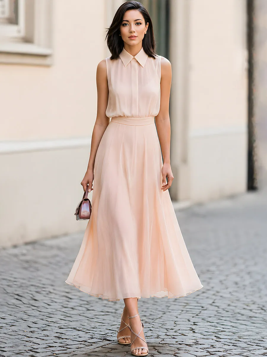 Sleeveless Collared Chiffon Maxi Dress With Flowing A-Line Skirt sold by Mooyius product image thumbnail 2