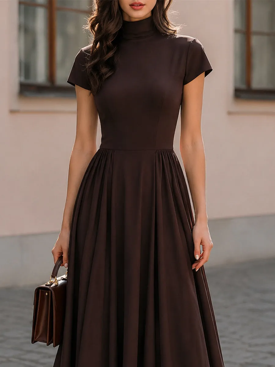 Mock Neck Short Sleeve Fit-and-Flare Midi Dress sold by Mooyius product image thumbnail 3