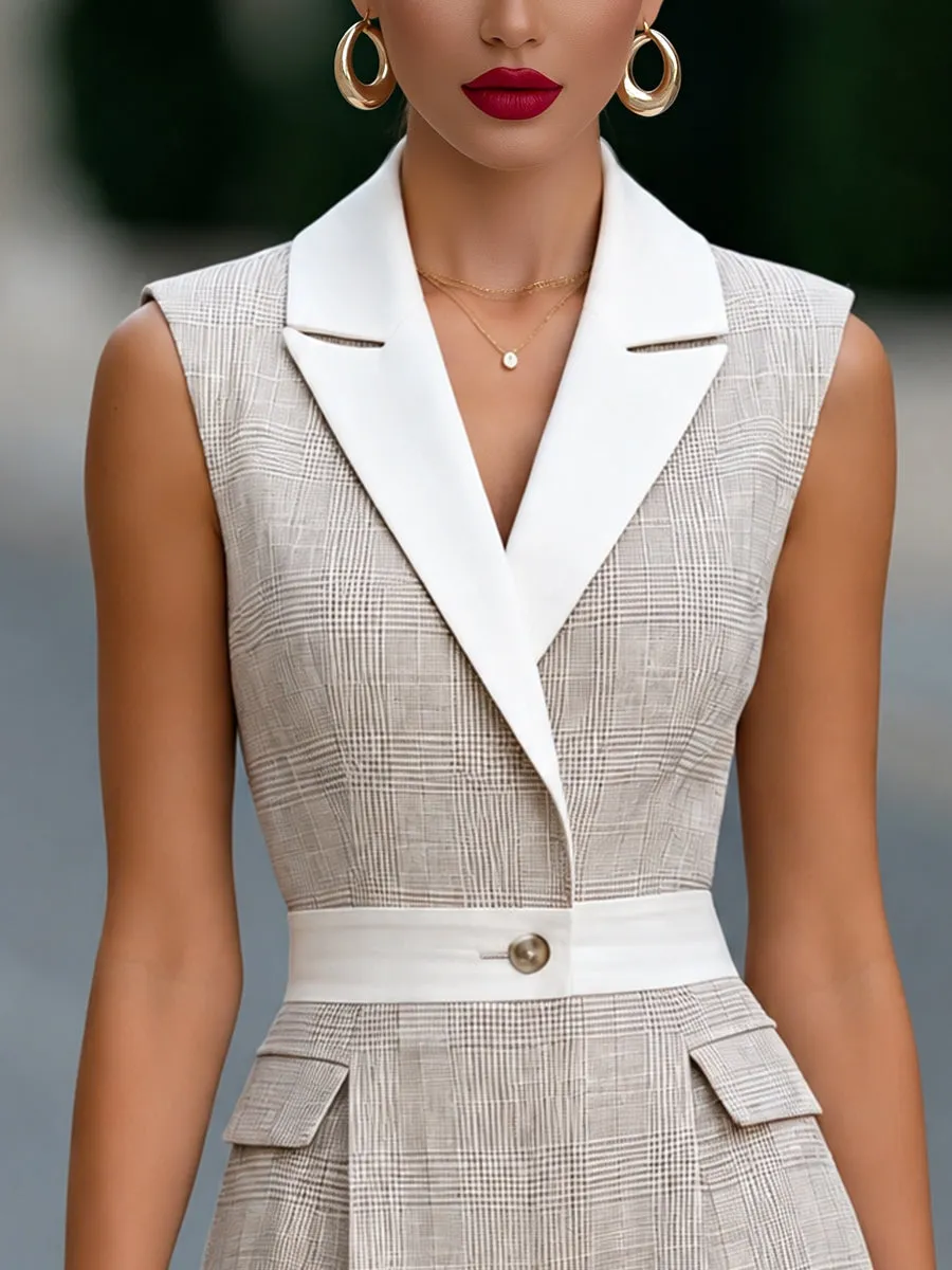 Notched Lapel Tailored Plaid Sleeveless Romper sold by Mooyius product image thumbnail 2