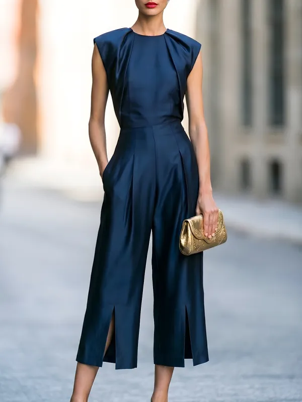 Sleek Wide-Leg Jumpsuit With Structured Shoulders made by Mooyius