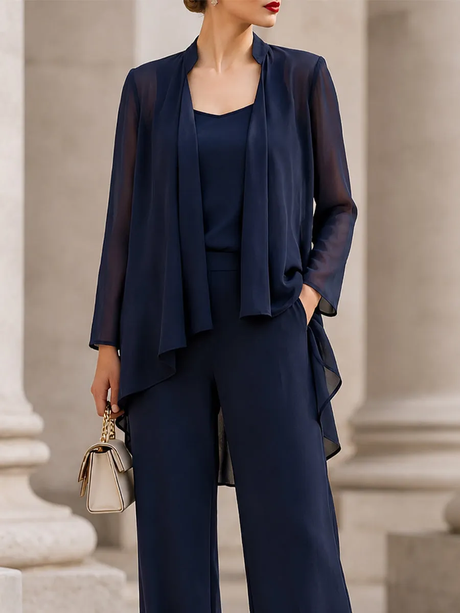 Chiffon Sheer Cardigan & Cami & High-Waist Wide Leg Pants 3-Piece Set sold by Mooyius product image thumbnail 4