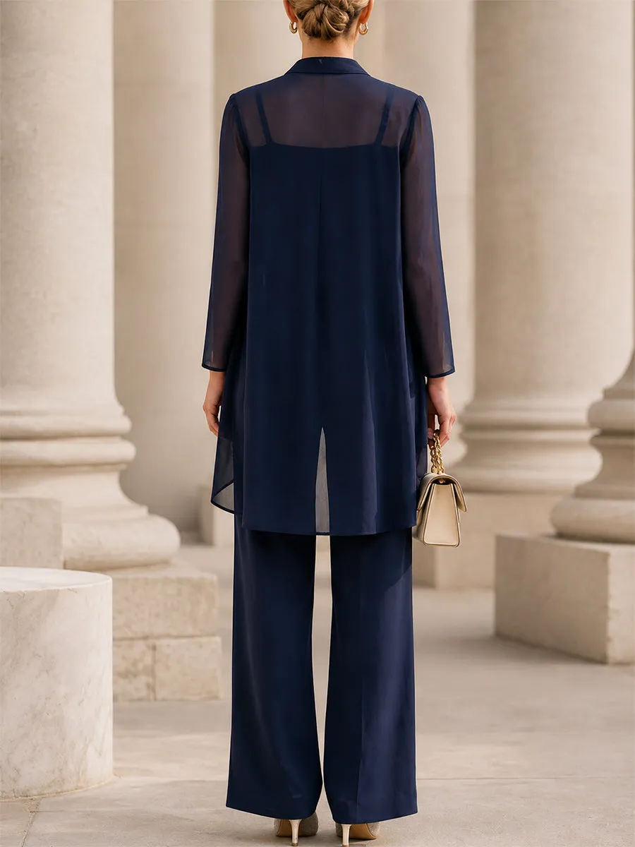 Chiffon Sheer Cardigan & Cami & High-Waist Wide Leg Pants 3-Piece Set sold by Mooyius product image thumbnail 3
