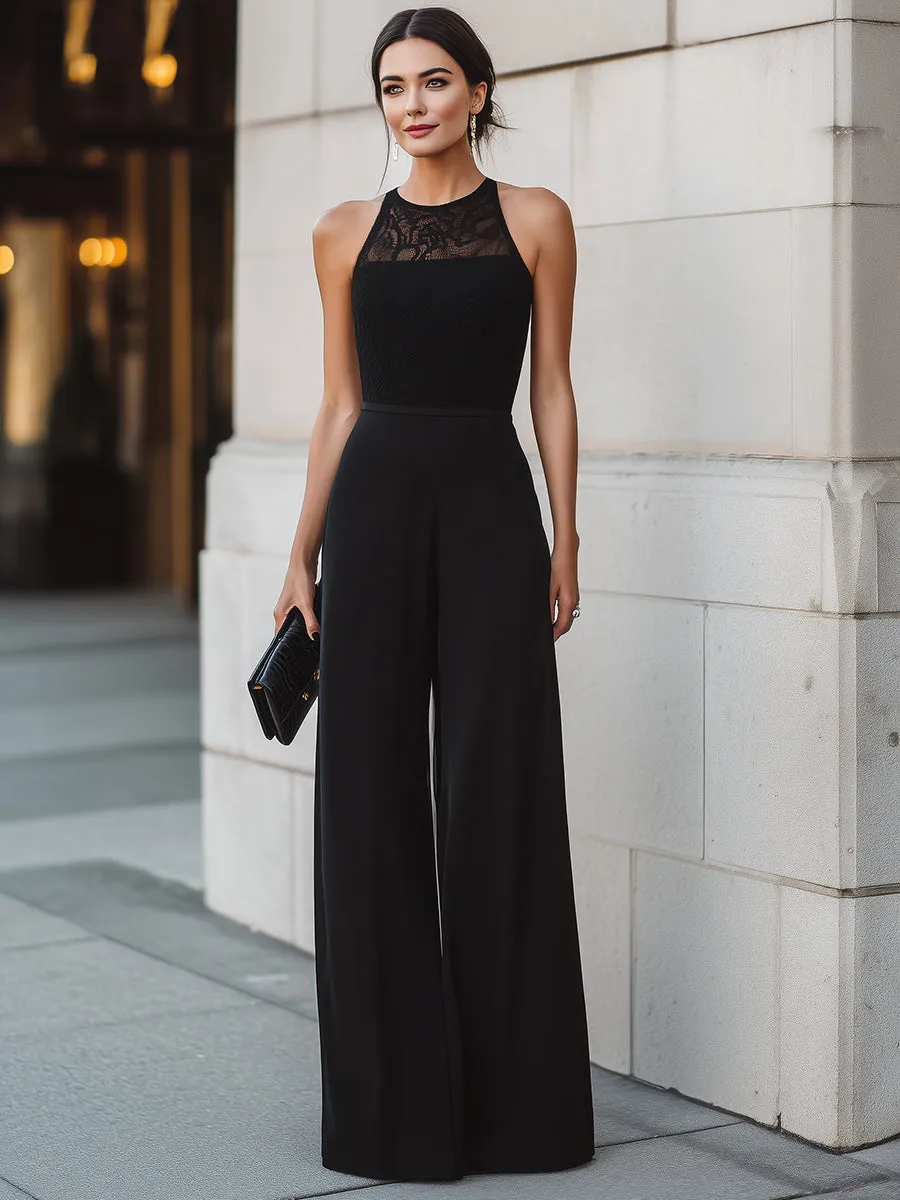 Halter-Neck Lace Bodice Wide-Leg Jumpsuit sold by Mooyius product image thumbnail 2