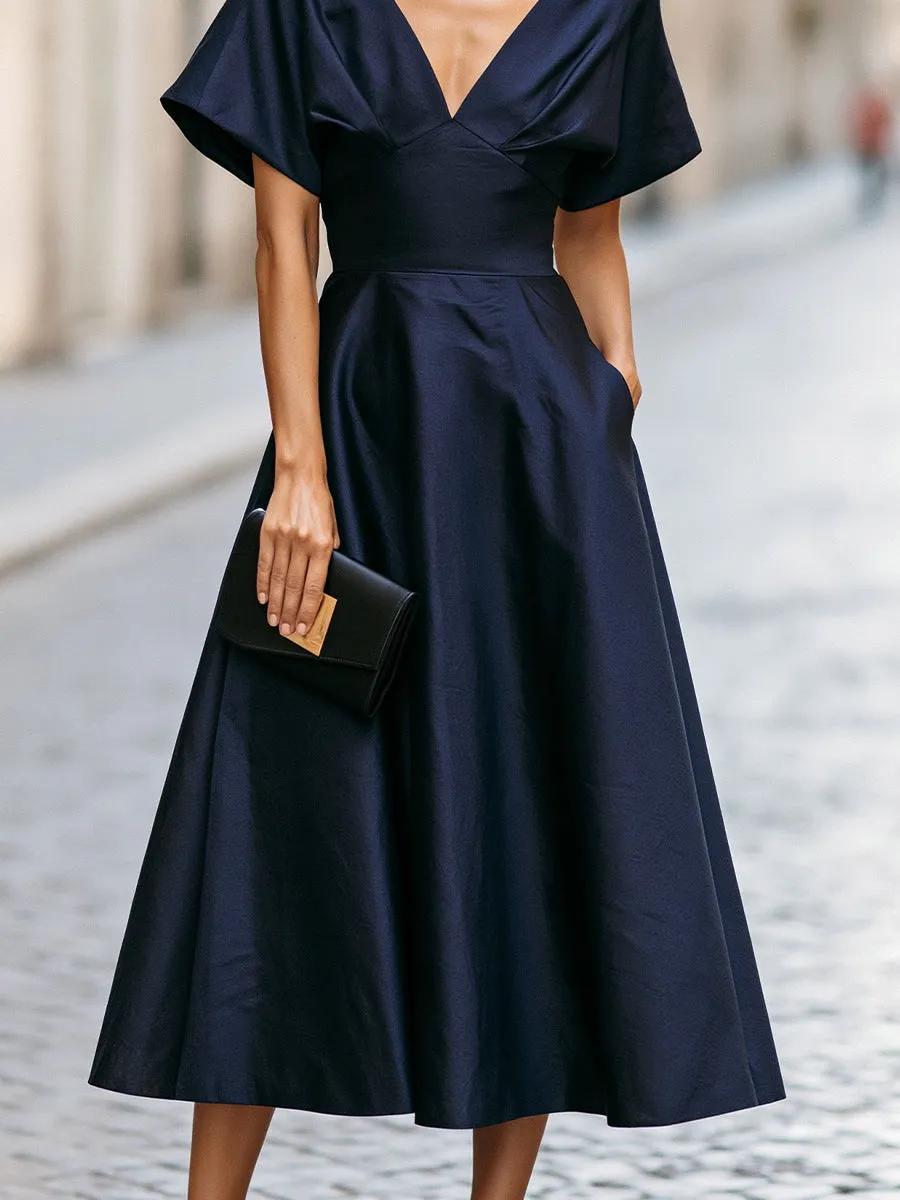 V-Neck Flutter-Sleeve A-Line Midi Dress sold by Mooyius product image thumbnail 4