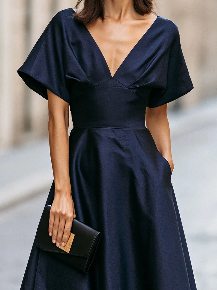 V-Neck Flutter-Sleeve A-Line Midi Dress sold by Mooyius product image thumbnail 3