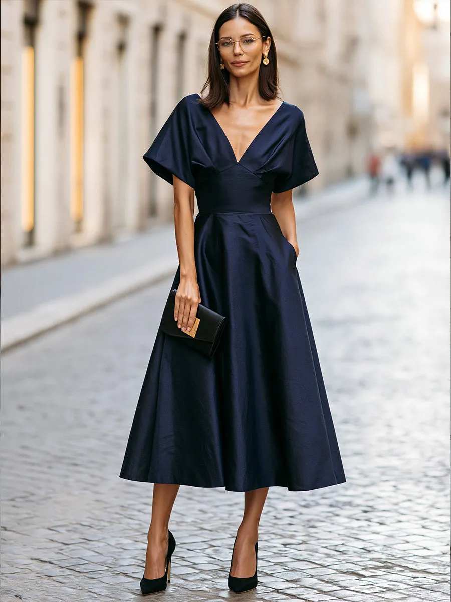 V-Neck Flutter-Sleeve A-Line Midi Dress sold by Mooyius product image thumbnail 2