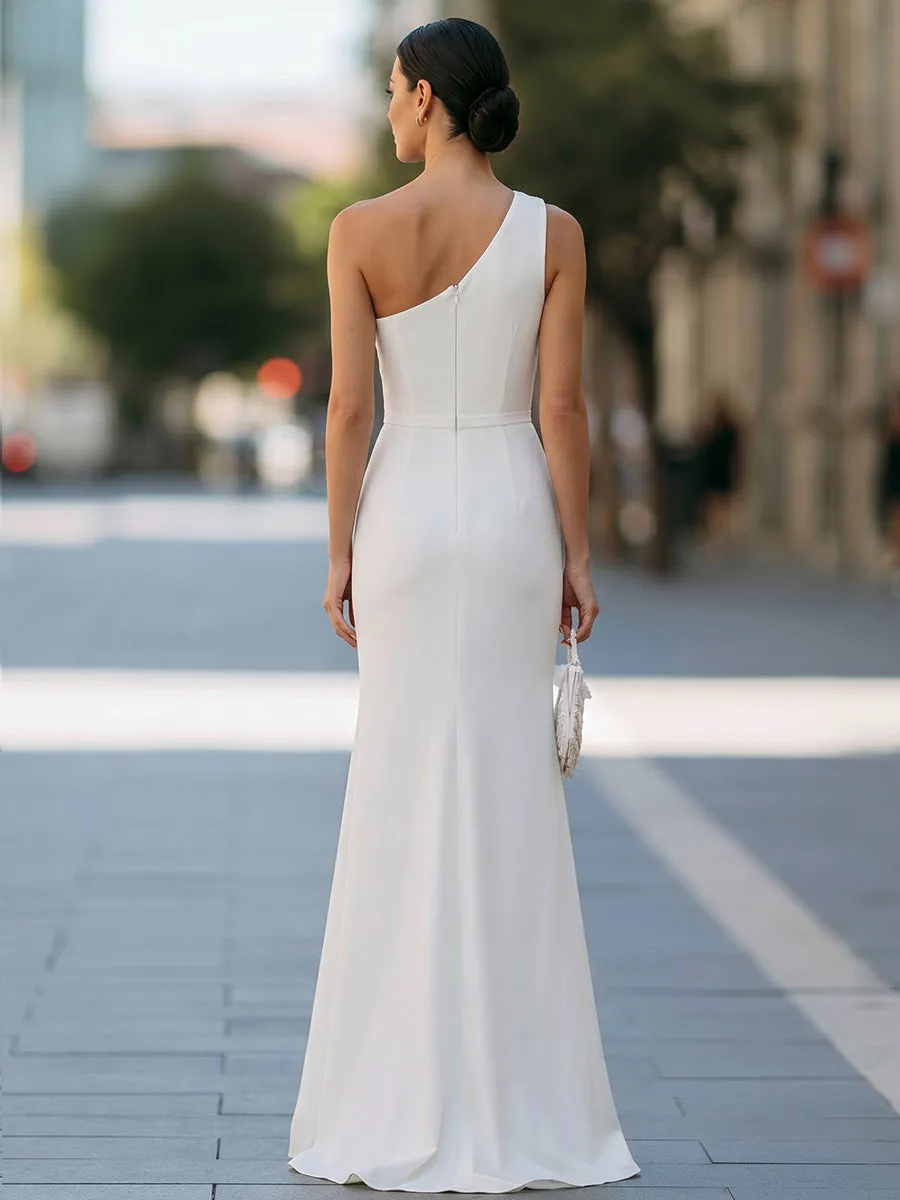 Ruffle Detail One-Shoulder High-Slit Formal Maxi Dress sold by Mooyius product image thumbnail 5