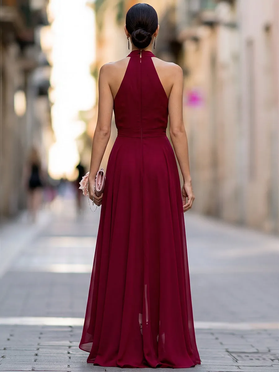 Flowy Chiffon Halter Maxi Dress With Ruffle Detail sold by Mooyius product image thumbnail 5