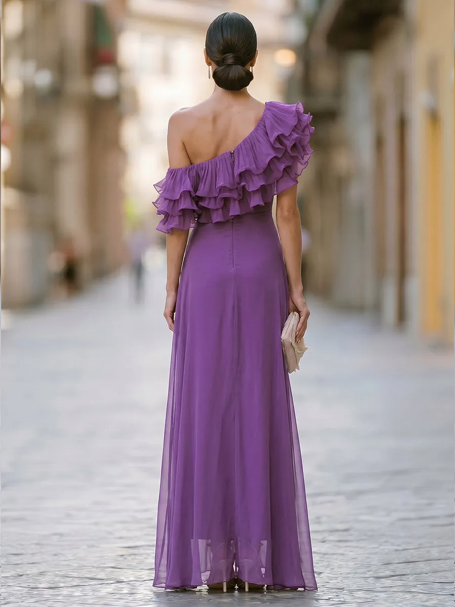 Chiffon One-Shoulder Ruffle Maxi Dress sold by Mooyius product image thumbnail 4