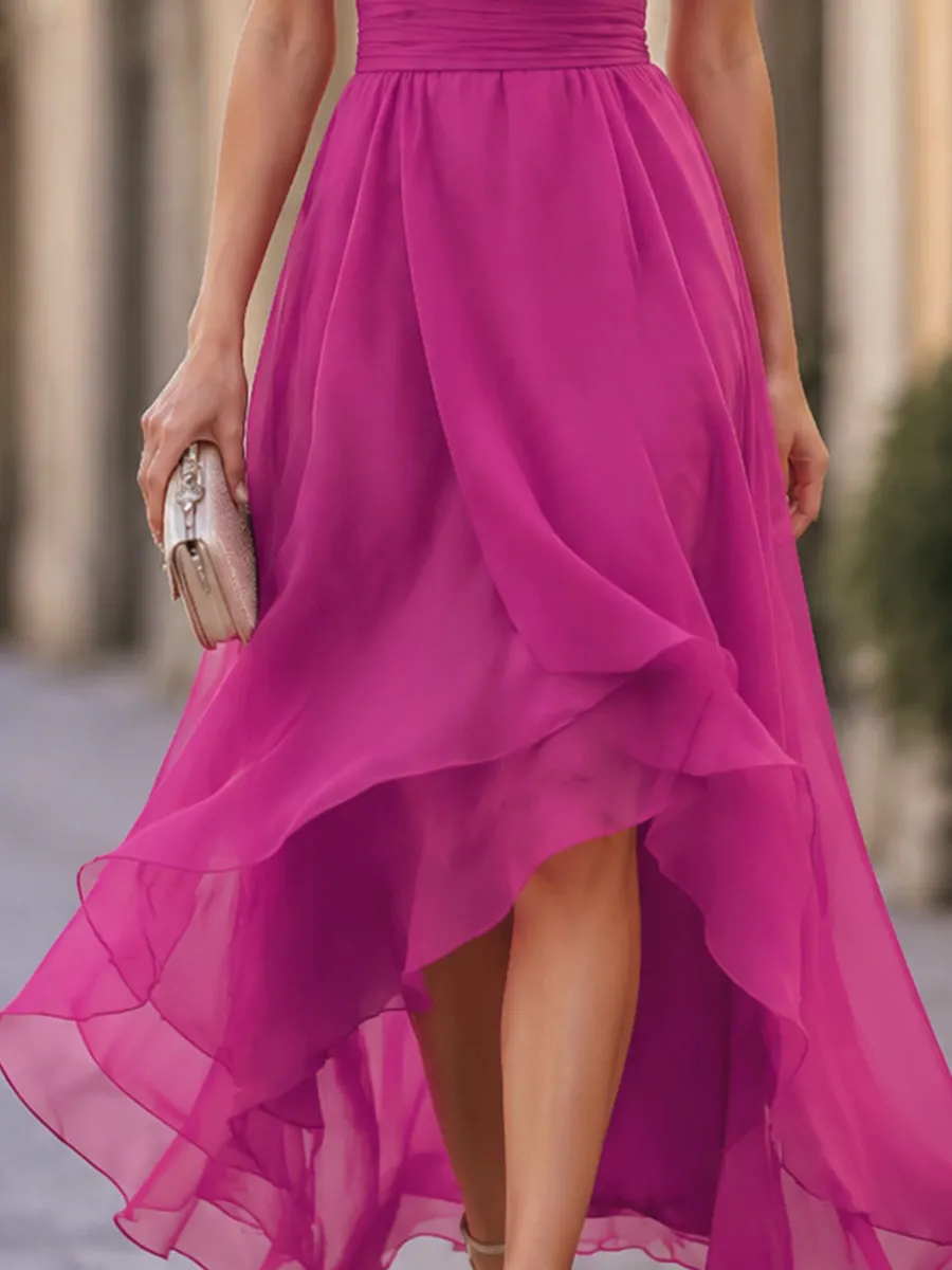 V-Neck Chiffon High-Low Dress With Ruched Waist sold by Mooyius product image thumbnail 4