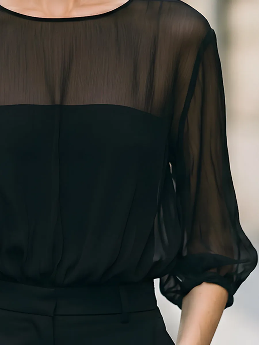 Sheer Puff Sleeve High-Neck Blouse sold by Mooyius product image thumbnail 3