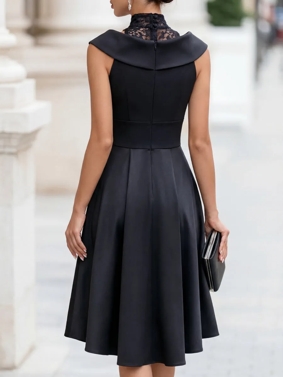 Sleeveless High Lace Neck Satin Midi Dress sold by Mooyius product image thumbnail 4