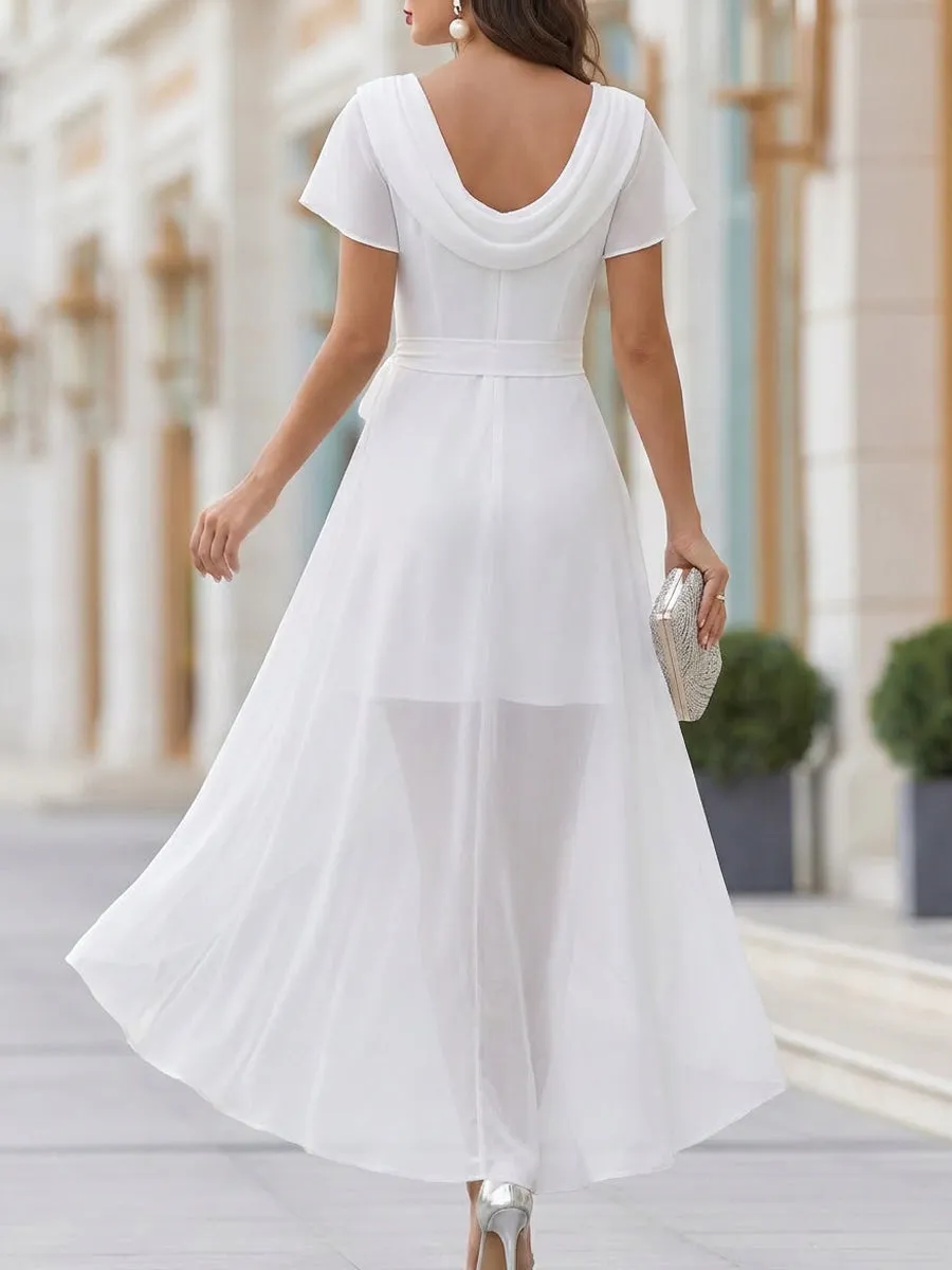 Chiffon Waist Tie Draped Neckline Maxi Dress sold by Mooyius product image thumbnail 4