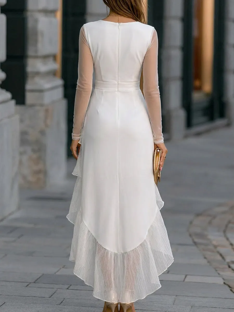 Sheer Sleeves Layered Pleated High-Low Maxi Dress sold by Mooyius product image thumbnail 4