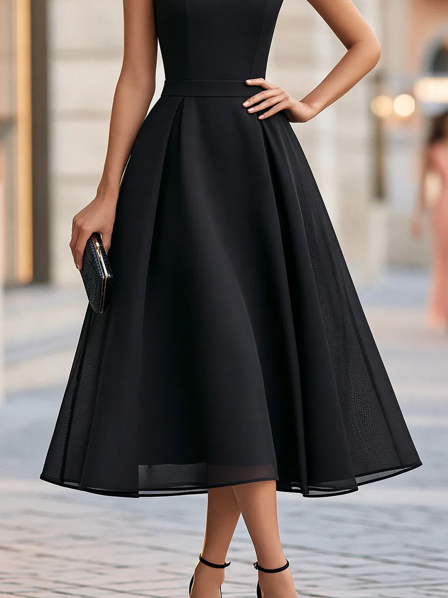 Elegant Lace Neck Organza-Overlay A-Line Midi Dress sold by Mooyius product image thumbnail 3