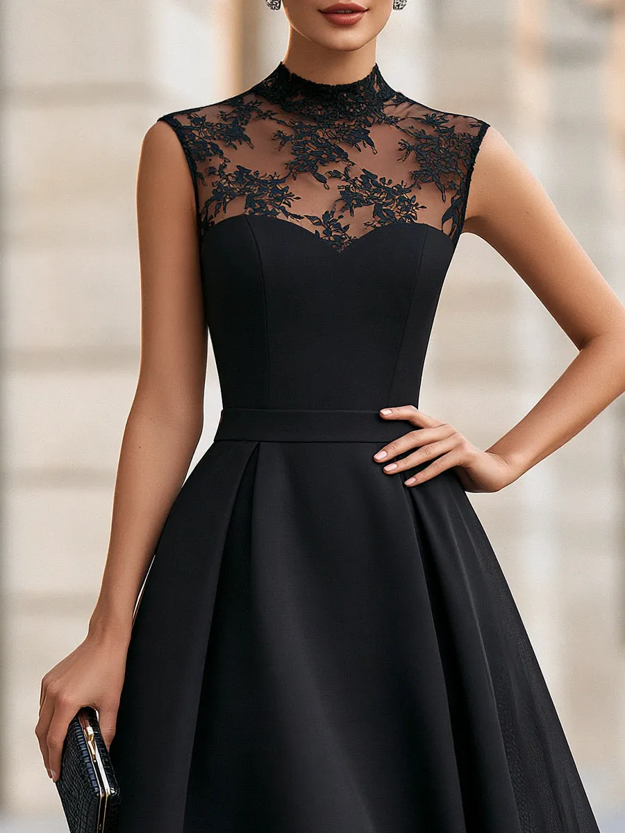 Elegant Lace Neck Organza-Overlay A-Line Midi Dress sold by Mooyius product image thumbnail 2