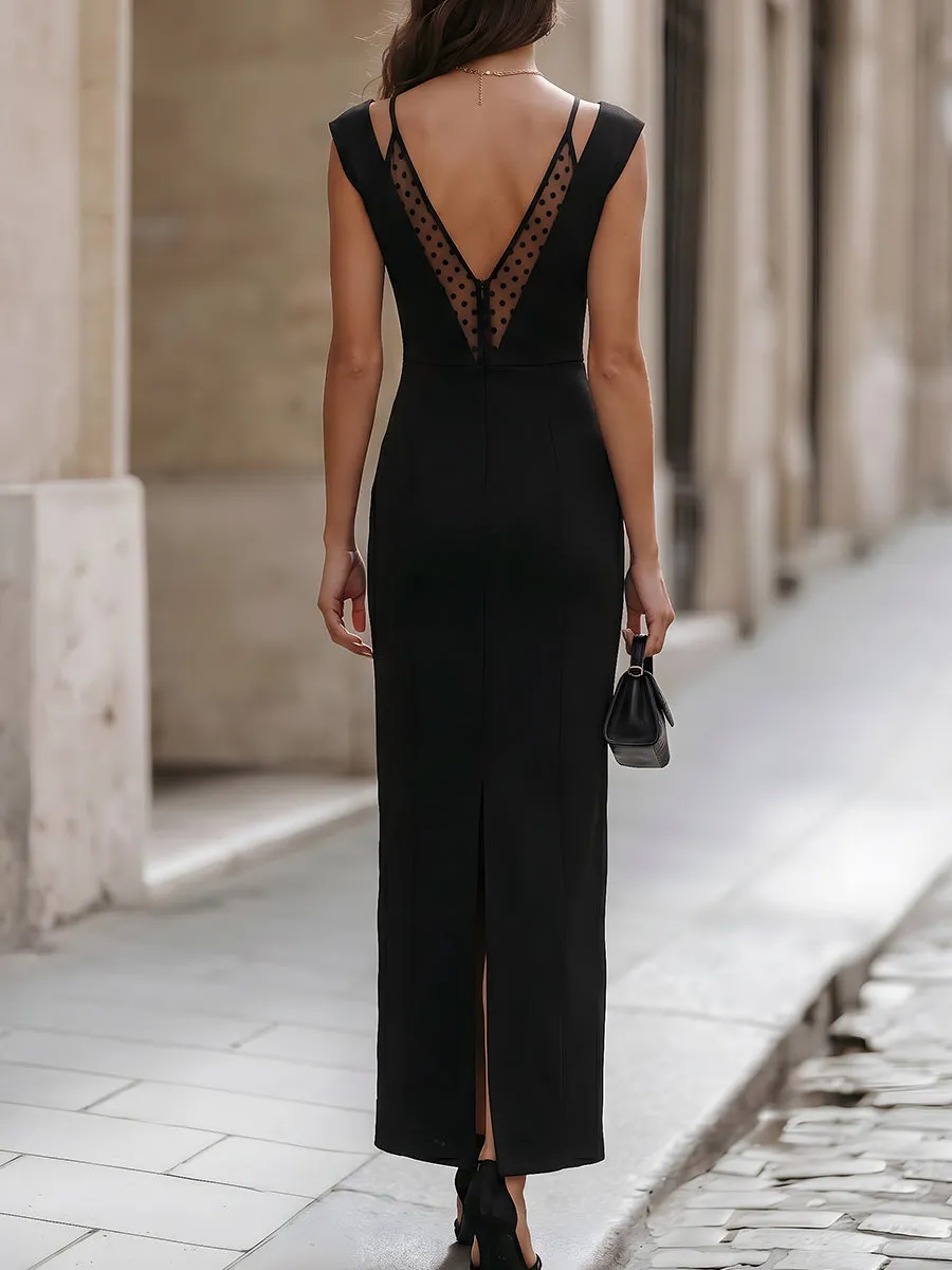 V-Neck Mesh Panel Evening Gown sold by Mooyius product image thumbnail 5