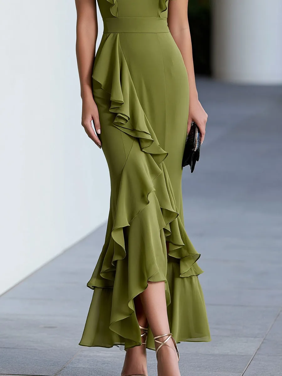 Layered Ruffles V-Neck Flowing Maxi Dress sold by Mooyius product image thumbnail 3