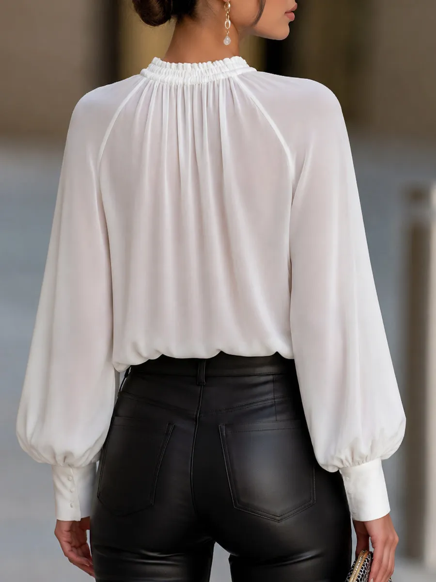 Elegant Tie-Neck Chiffon Keyhole Blouse sold by Mooyius product image thumbnail 5