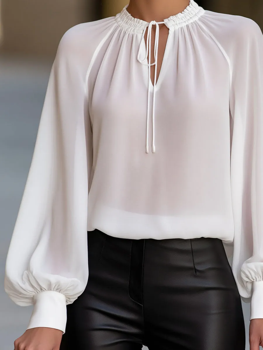 Elegant Tie-Neck Chiffon Keyhole Blouse sold by Mooyius product image thumbnail 4