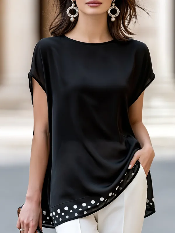 Polka Dot Hem Relaxed Draped Blouse made by Mooyius