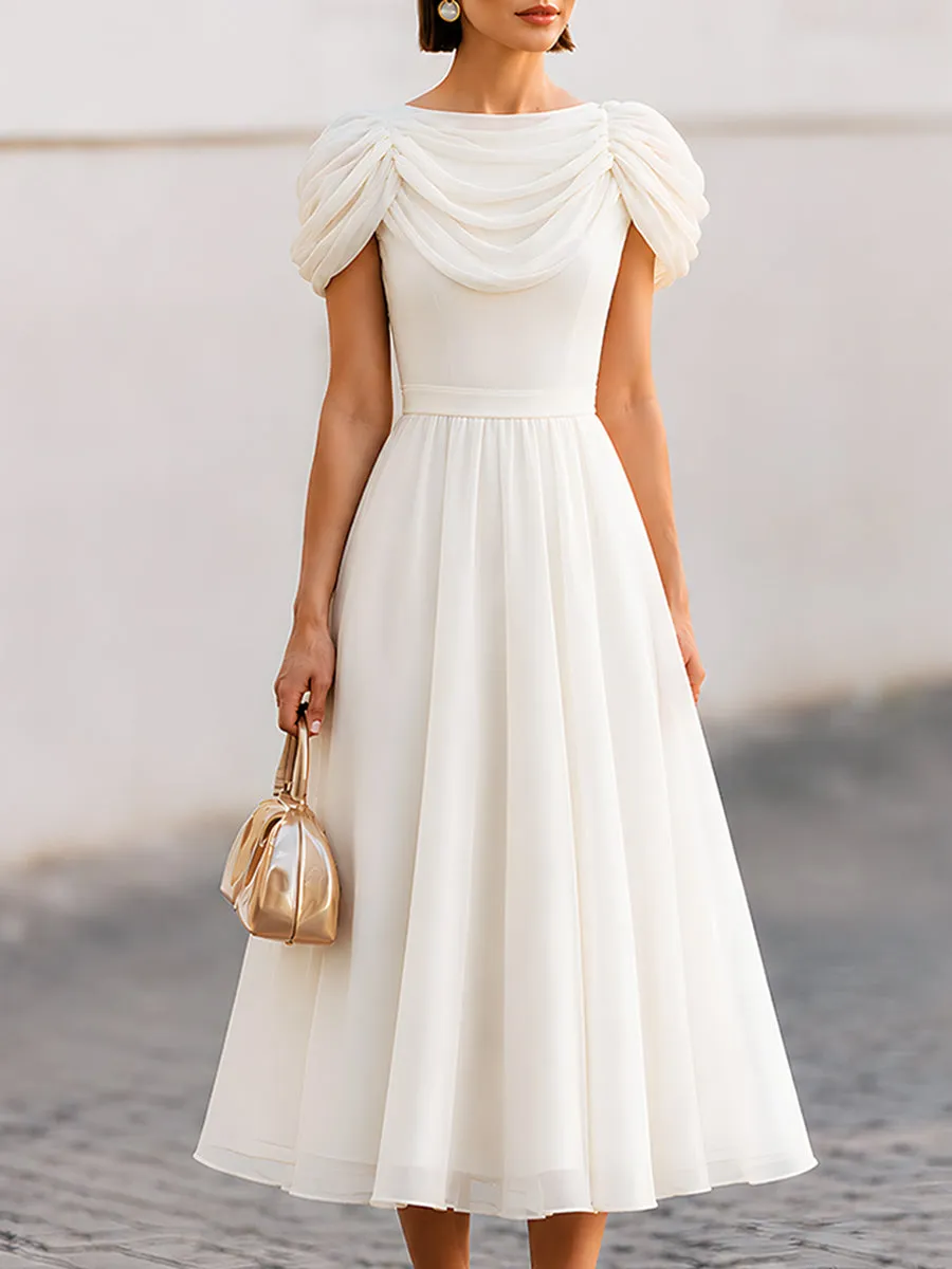 Elegant Draped Sleeve Midi Dress With Fitted Waist sold by Mooyius