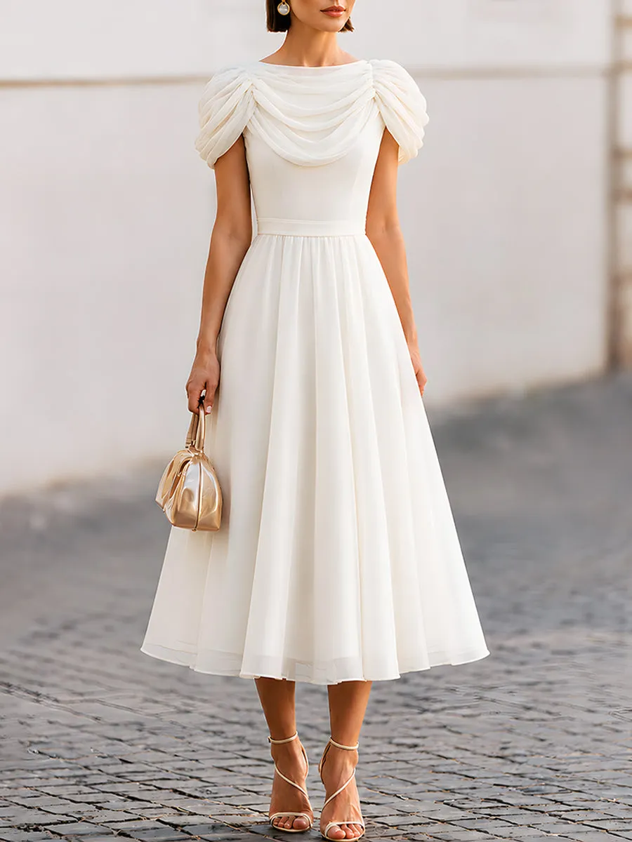 Elegant Draped Sleeve Midi Dress With Fitted Waist sold by Mooyius product image thumbnail 2