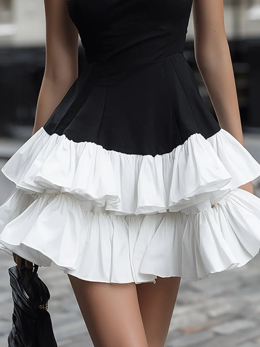 Lack & White Tiered Ruffle Mini Dress sold by Mooyius product image thumbnail 4