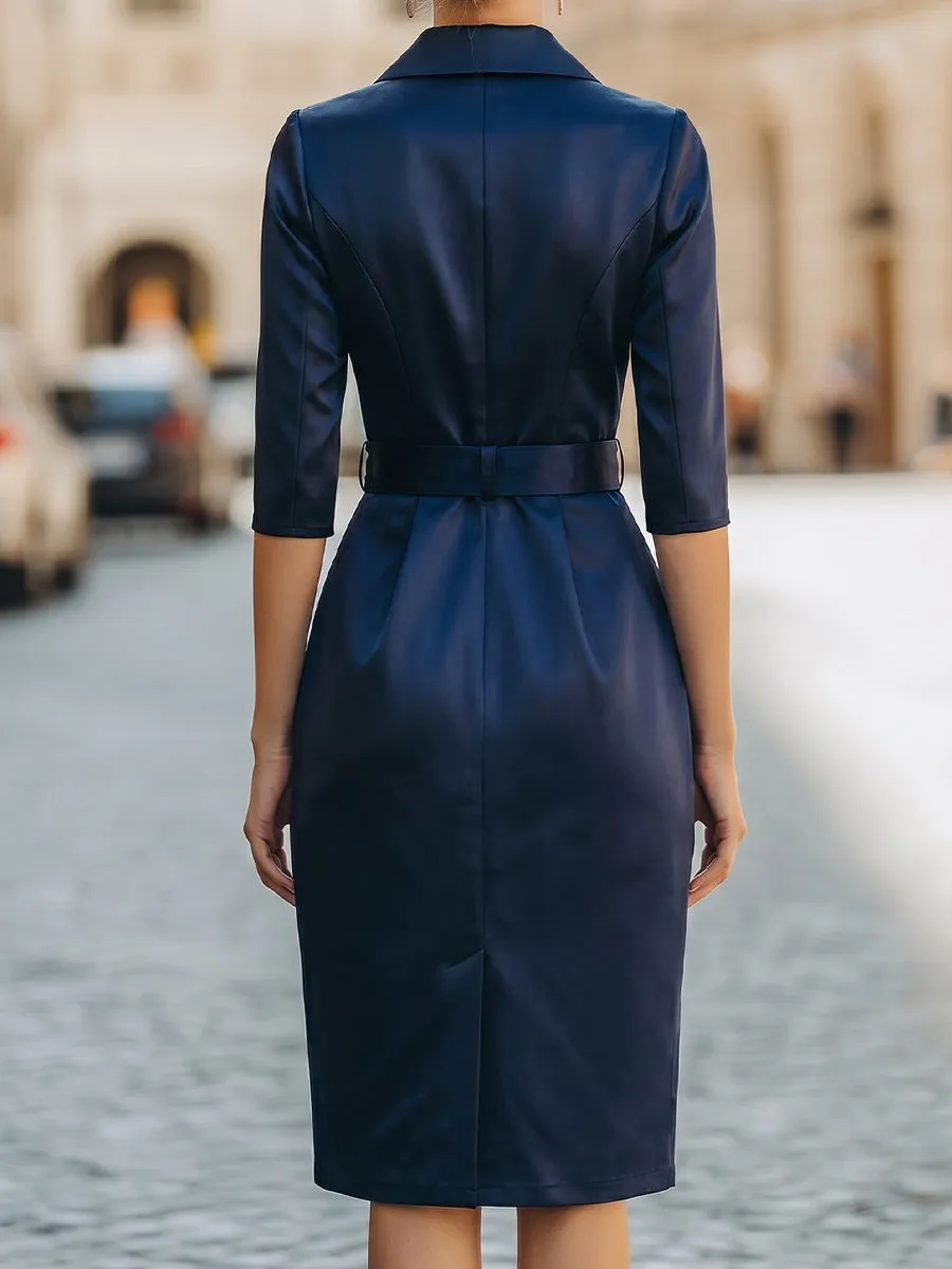 Elegant Tailored Satin Shirt Dress With Waist Belt sold by Mooyius product image thumbnail 5
