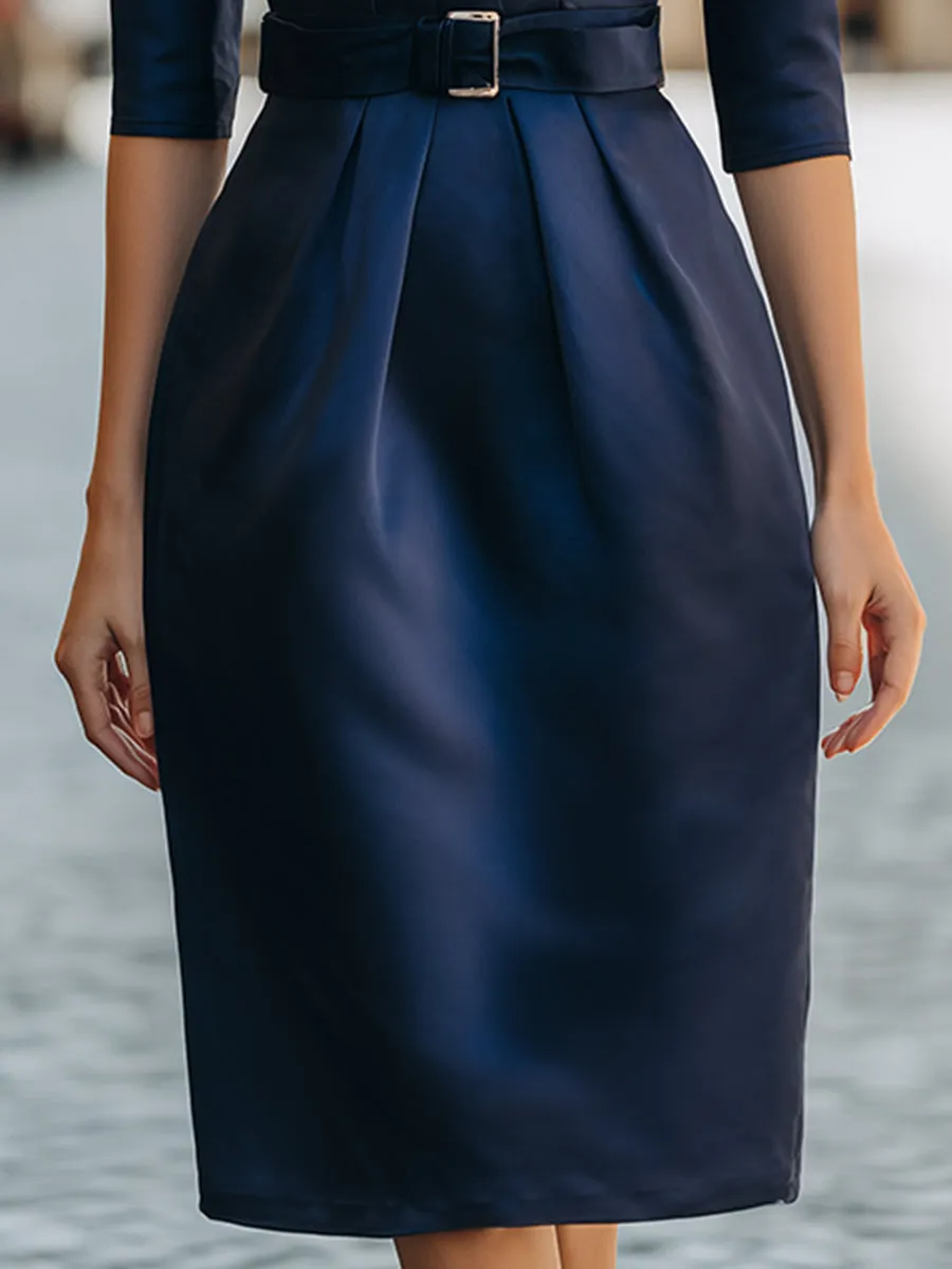 Elegant Tailored Satin Shirt Dress With Waist Belt sold by Mooyius product image thumbnail 4