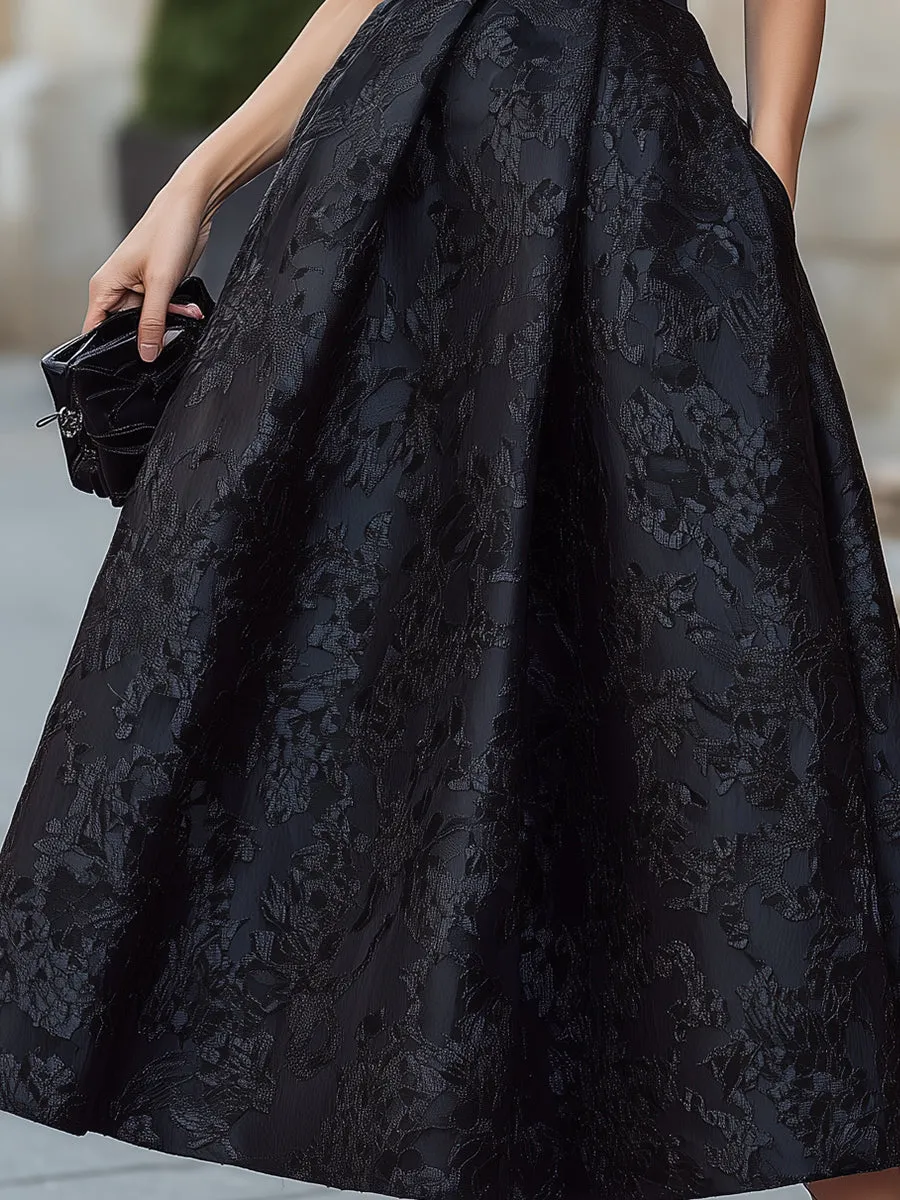 Vintage Jacquard Off-the-Shoulder Bow Formal Midi Gown sold by Mooyius product image thumbnail 4