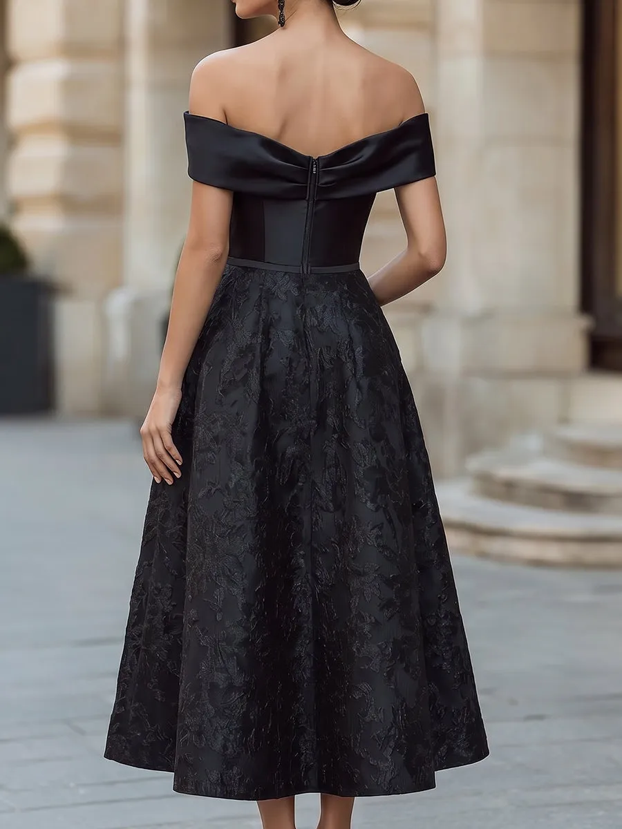 Vintage Jacquard Off-the-Shoulder Bow Formal Midi Gown sold by Mooyius product image thumbnail 5