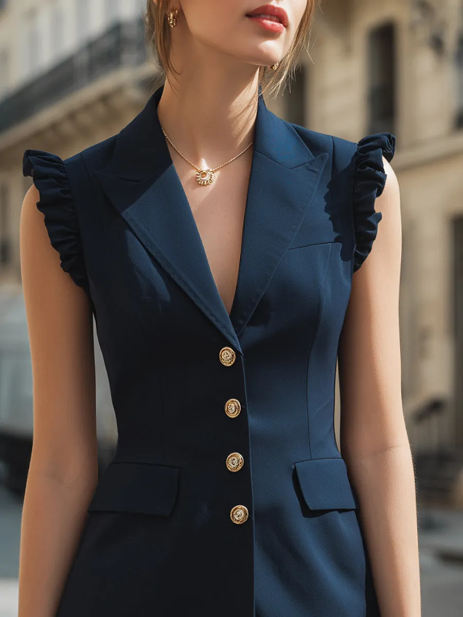 Ruffled Sleeveless Tailored Pleated Blazer Mini Dress sold by Mooyius product image thumbnail 3