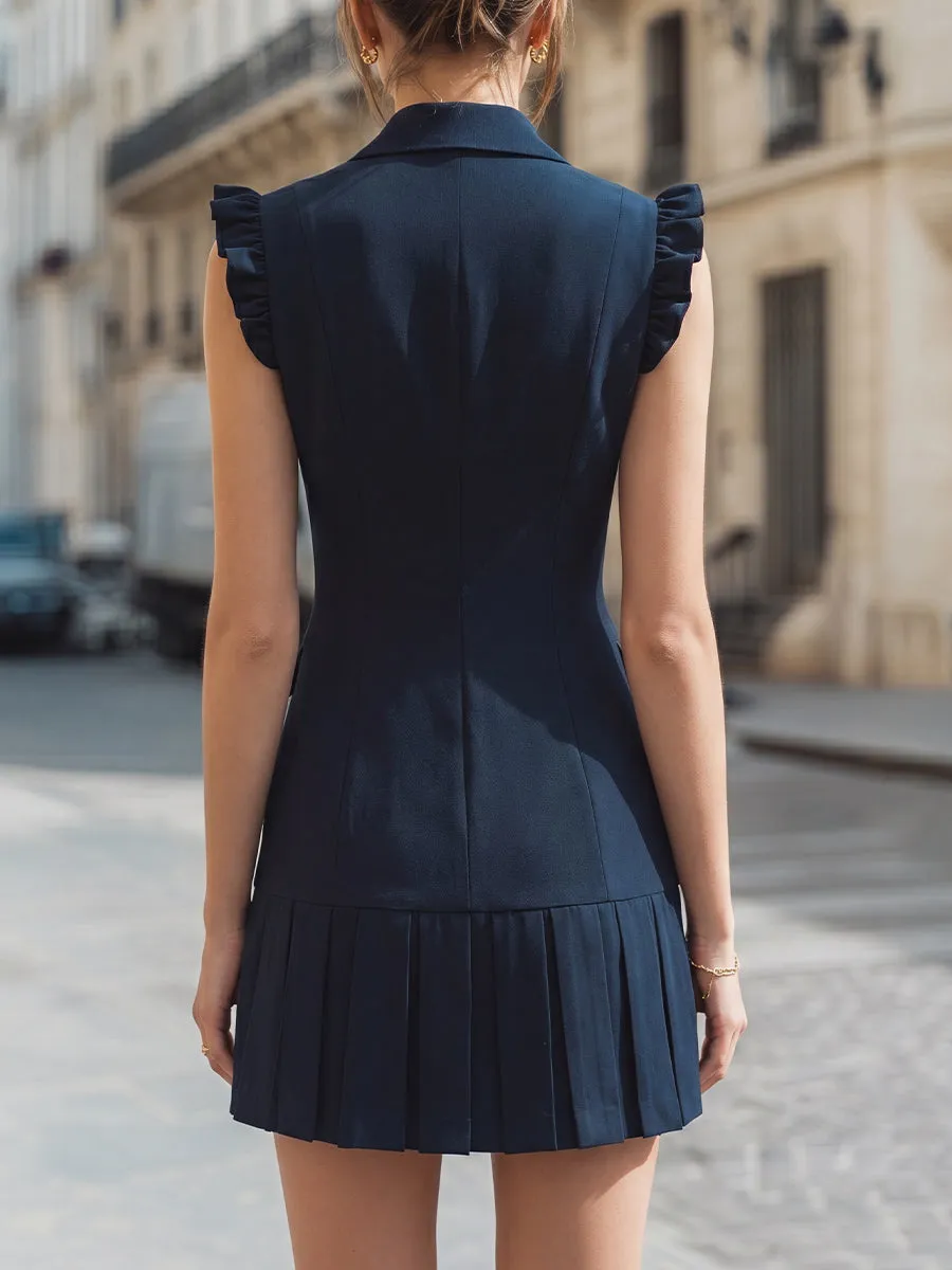 Ruffled Sleeveless Tailored Pleated Blazer Mini Dress sold by Mooyius product image thumbnail 2