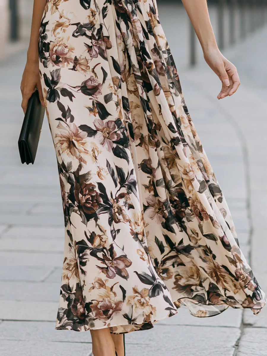 Elegant Floral Wrap Maxi Dress With Tie Waist And Flutter Sleeves sold by Mooyius product image thumbnail 4